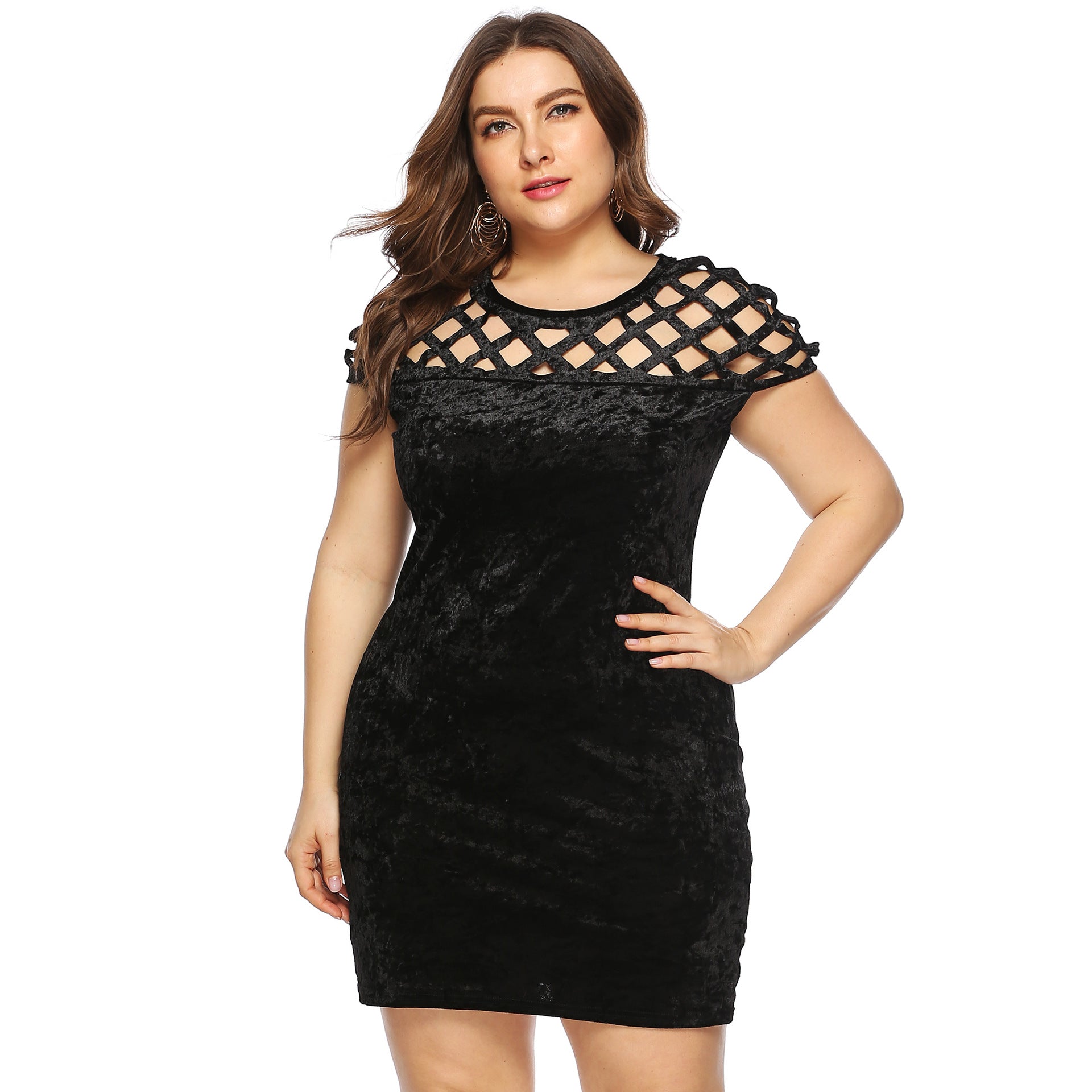 Damen Figurgünstiges Samtkleid mit einzigartigem Netzdesign R&B