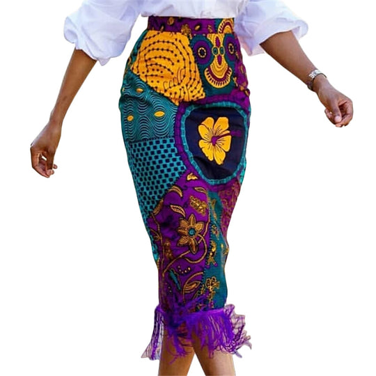 Damen eleganter Rock mit Fransen und außergewöhnlichem Print R&B