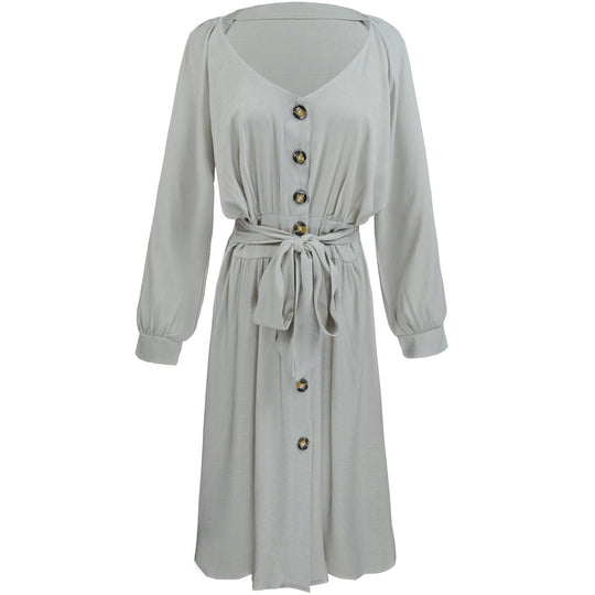 Damen modisches Knopfdress mit Gürtel R&B