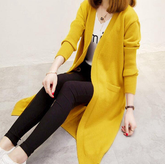Damen Langer Strickcardigan mit lässiger Passform und tiefem V-Ausschnitt R&B