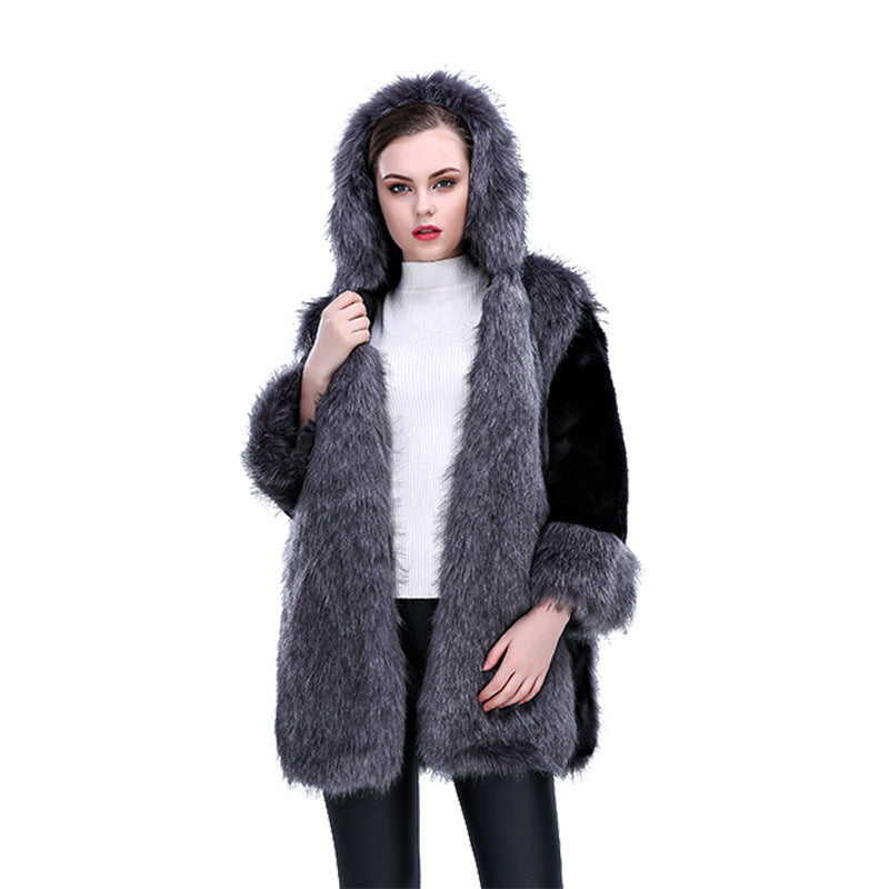 Damen Eleganter Kunstpelz-Mantel mit voluminösem Kragen und seitlichen Taschen R&B