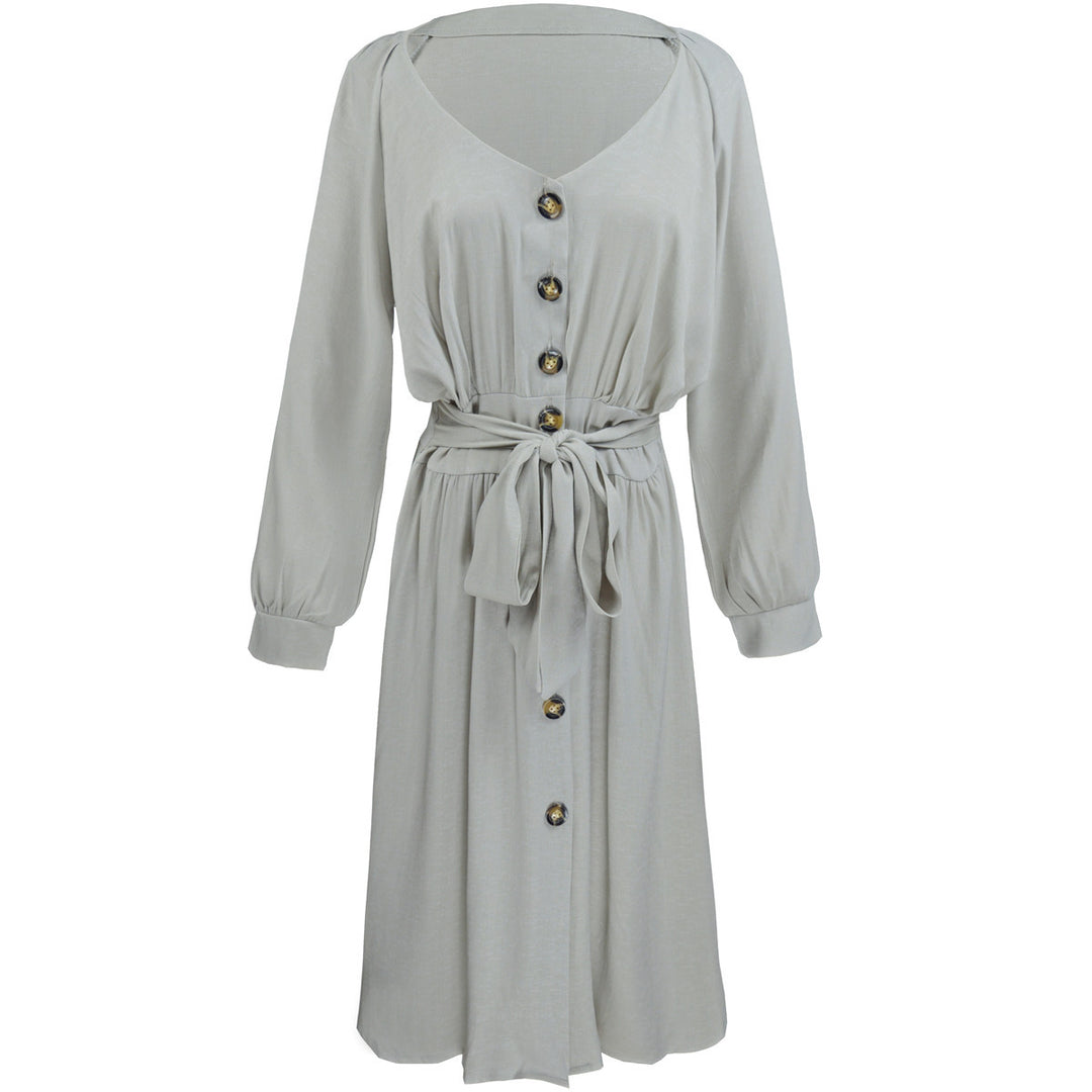 Damen modisches Knopfdress mit Gürtel R&B