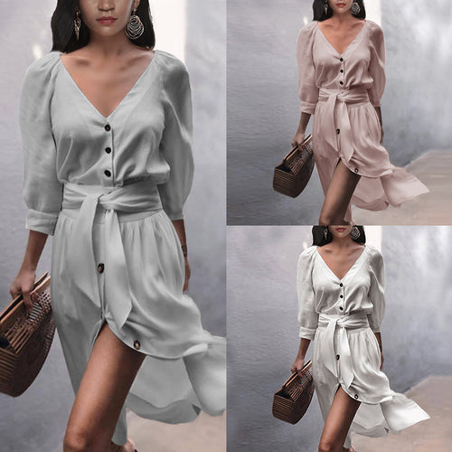 Damen modisches Knopfdress mit Gürtel R&B