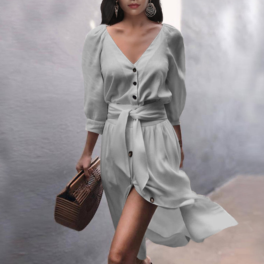 Damen modisches Knopfdress mit Gürtel R&B