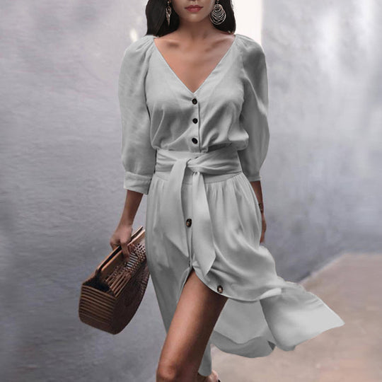 Damen modisches Knopfdress mit Gürtel R&B