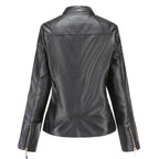 Damen nan taillierte Kunstleder Bikerjacke mit Stehkragen und gesteppter Schulterpartie R&B