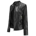 Damen nan taillierte Kunstleder Bikerjacke mit Stehkragen und gesteppter Schulterpartie R&B