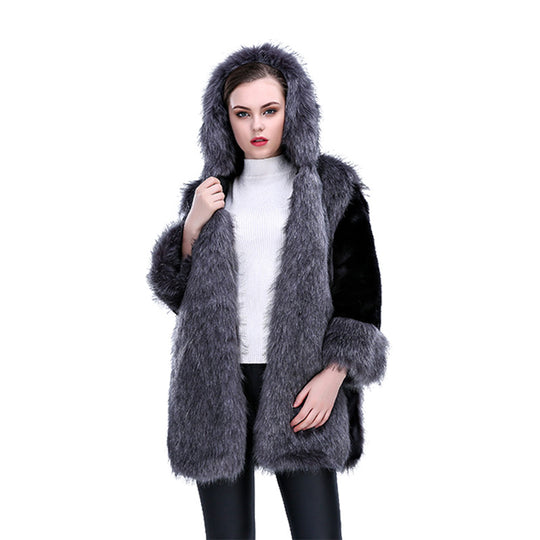 Damen Flauschiger Kunstpelz-Cape mit voluminösem Kragen und seitlichen Taschen R&B