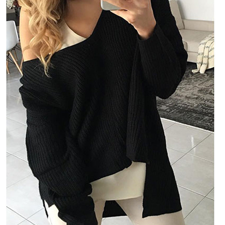 Damen lässiger Strickpullover mit asymmetrischem Schnitt