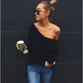 Damen lässiger Strickpullover mit asymmetrischem Ausschnitt und weitem Schnitt