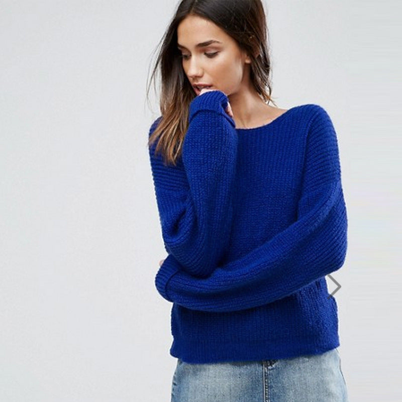 Damen lässiger Strickpullover mit tiefem Rückendetail und übergroßem Schnitt R&B