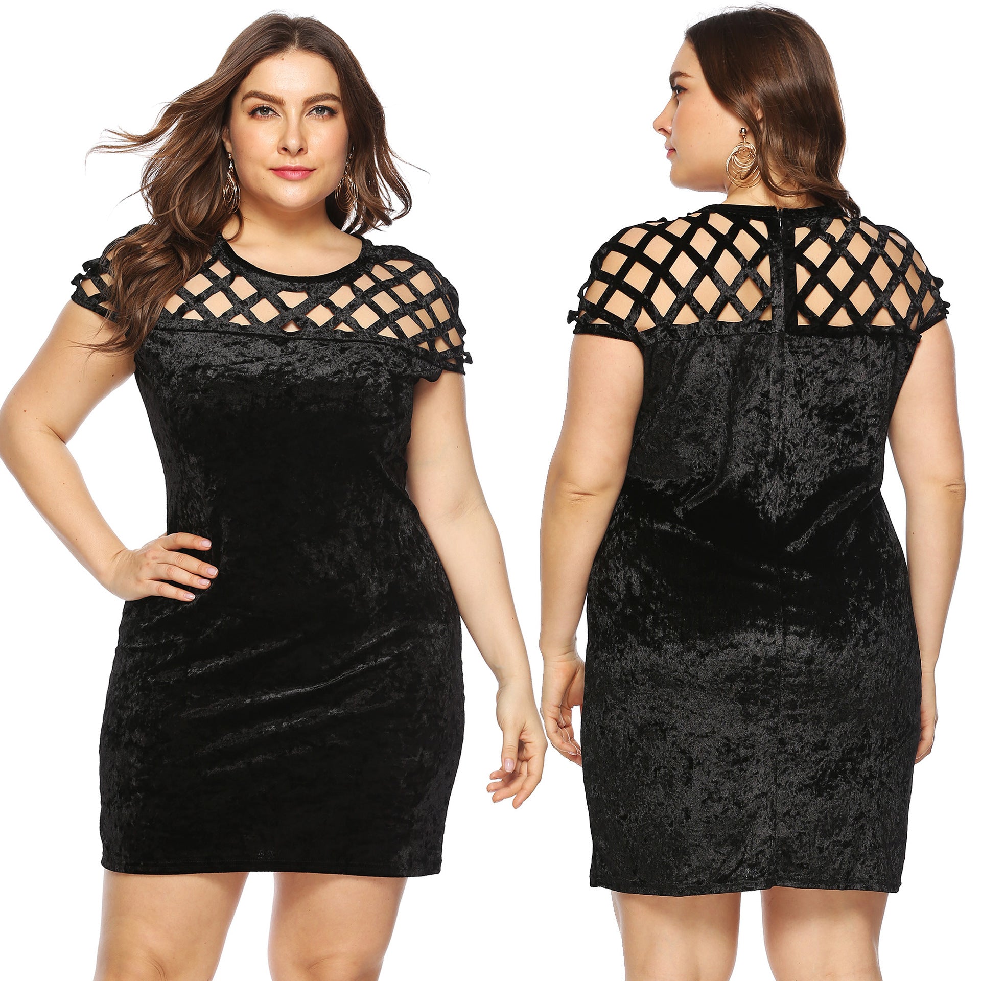 Damen Figurgünstiges Samtkleid mit einzigartigem Netzdesign R&B