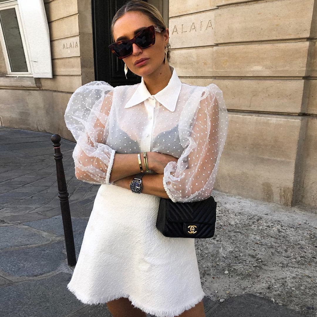 Damen Transparente Bluse mit Volantärmeln R&B