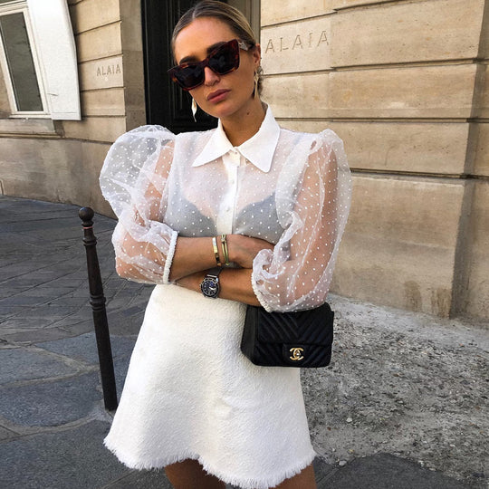 Damen Transparente Bluse mit Volantärmeln R&B