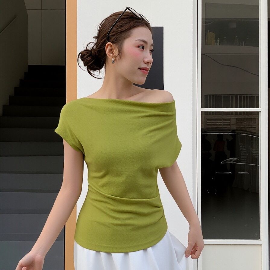 Damen Kurzarm T-Shirt mit Raffungen Slim Fit