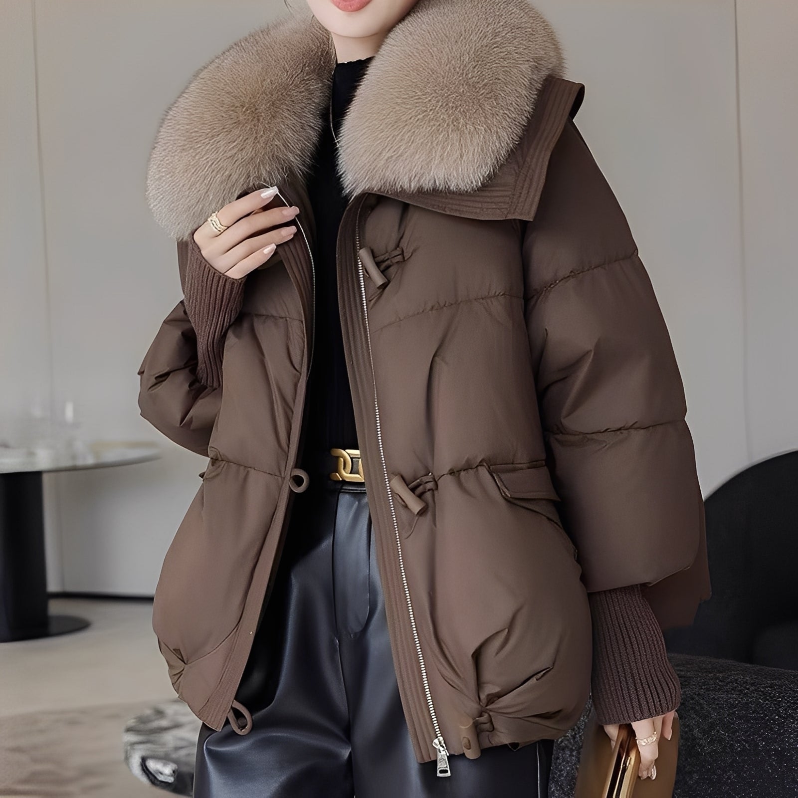 R&B | eleganter Windbreaker Daunenjacke mit Pelzkragen für Frauen
