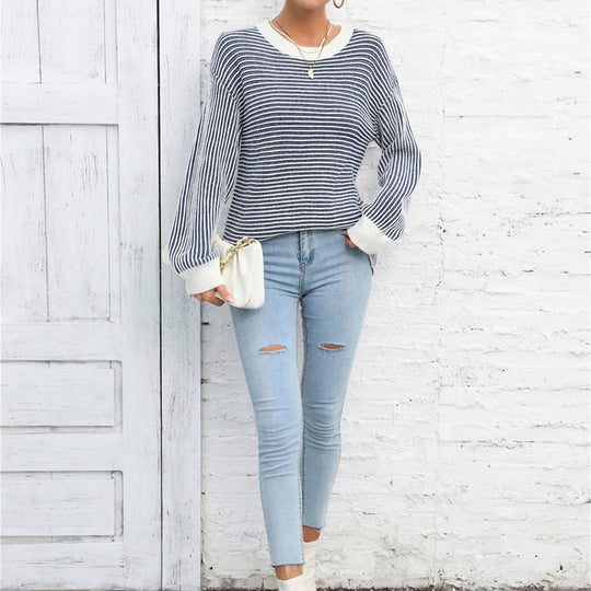 R&B | Gestreifter Strickpullover Mit Lässigem Schnitt