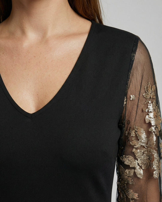 Schwarzes Blumen Mesh Midikleid | R&B