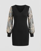Schwarzes Blumen Mesh Midikleid | R&B