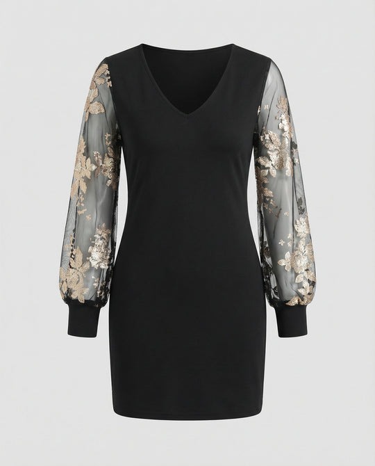 Schwarzes Blumen Mesh Midikleid | R&B