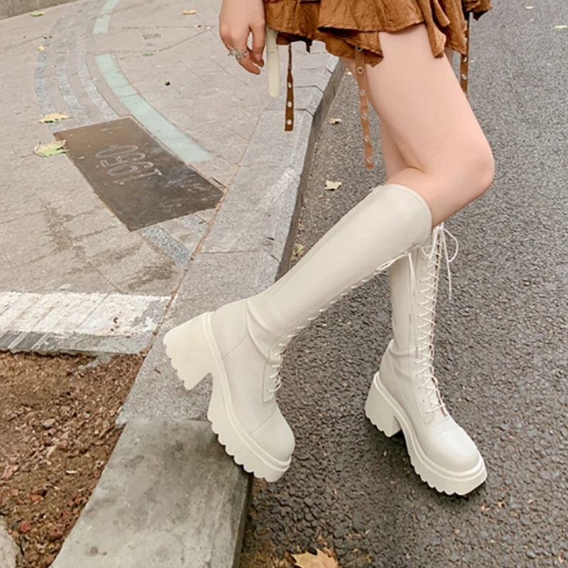 R&B | Hohe Stiefel Damenstiefel mit Schnürung und Robuster Ferse