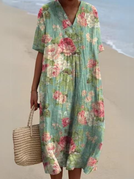 R&B | Lässiges Kleid mit Floralem Druck aus Atmungsaktivem Baumwollstoff