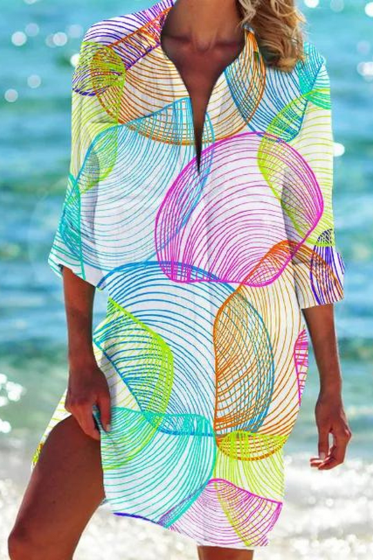 R&B - Lange Strandbluse mit Meeresmotiv