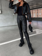 R&B | Elegante Lederjacke mit Plüschbesatz