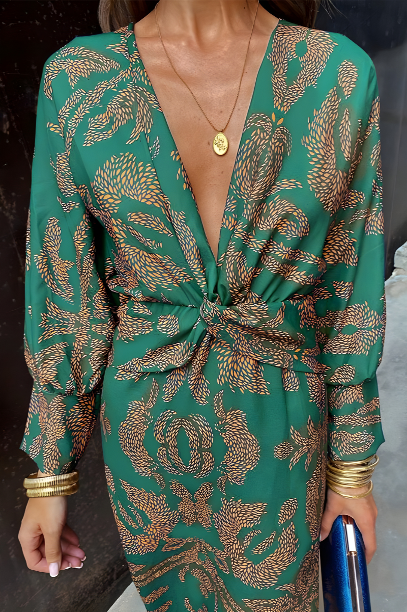 R&B | Knotendes V-Ausschnitt Maxikleid