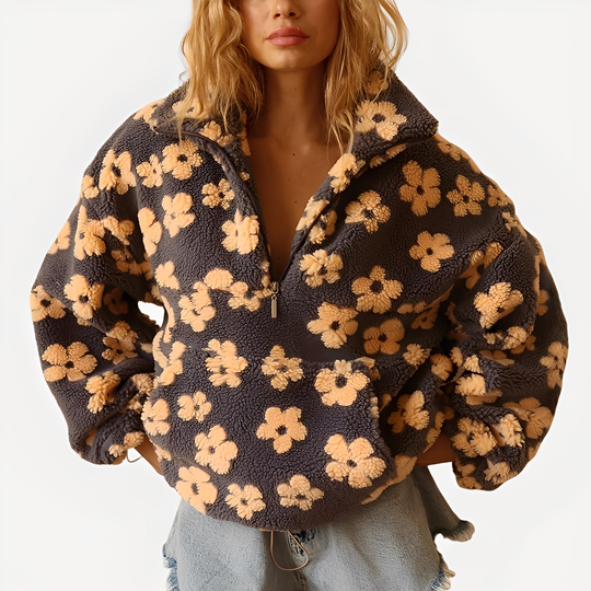 R&B | Damen-Sherpa-Pullover mit stilvollem Blumenmuster