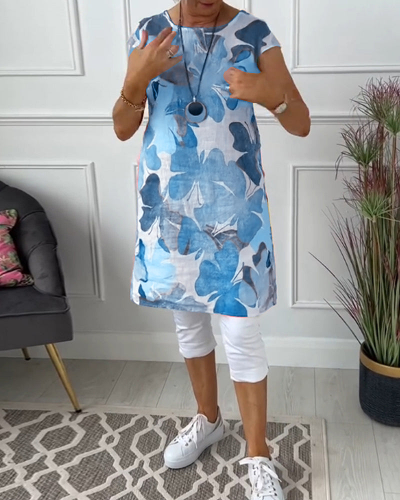 R&B | Lässiges Longtop mit Farbenfrohem Blumenprint