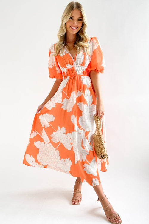 R&B | Real Love Print Puffärmel Maxi Kleid