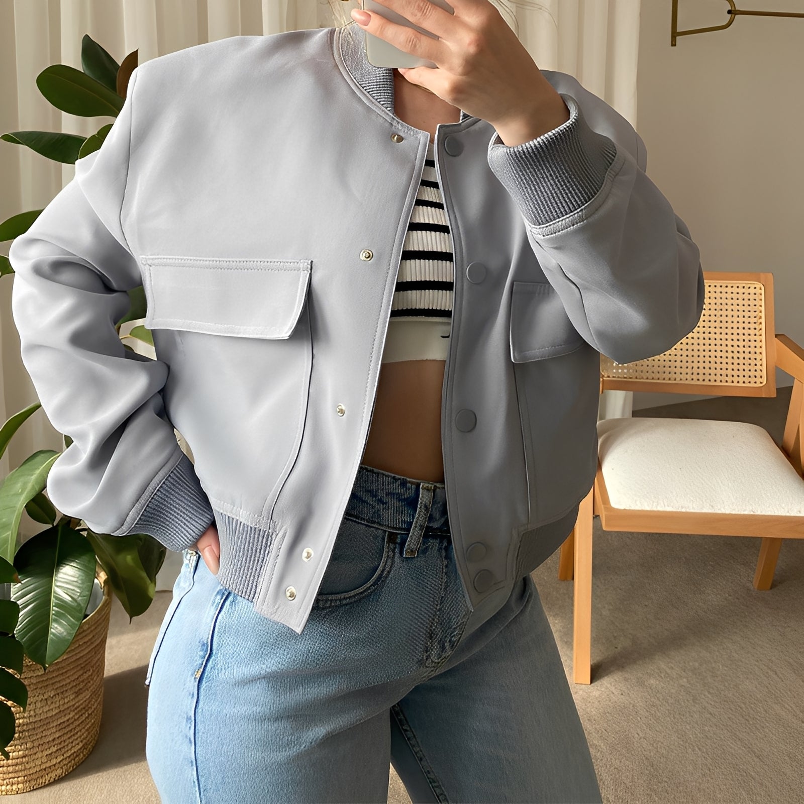 R&B | Lässige, lockere Jacke mit großen Taschen für Frauen