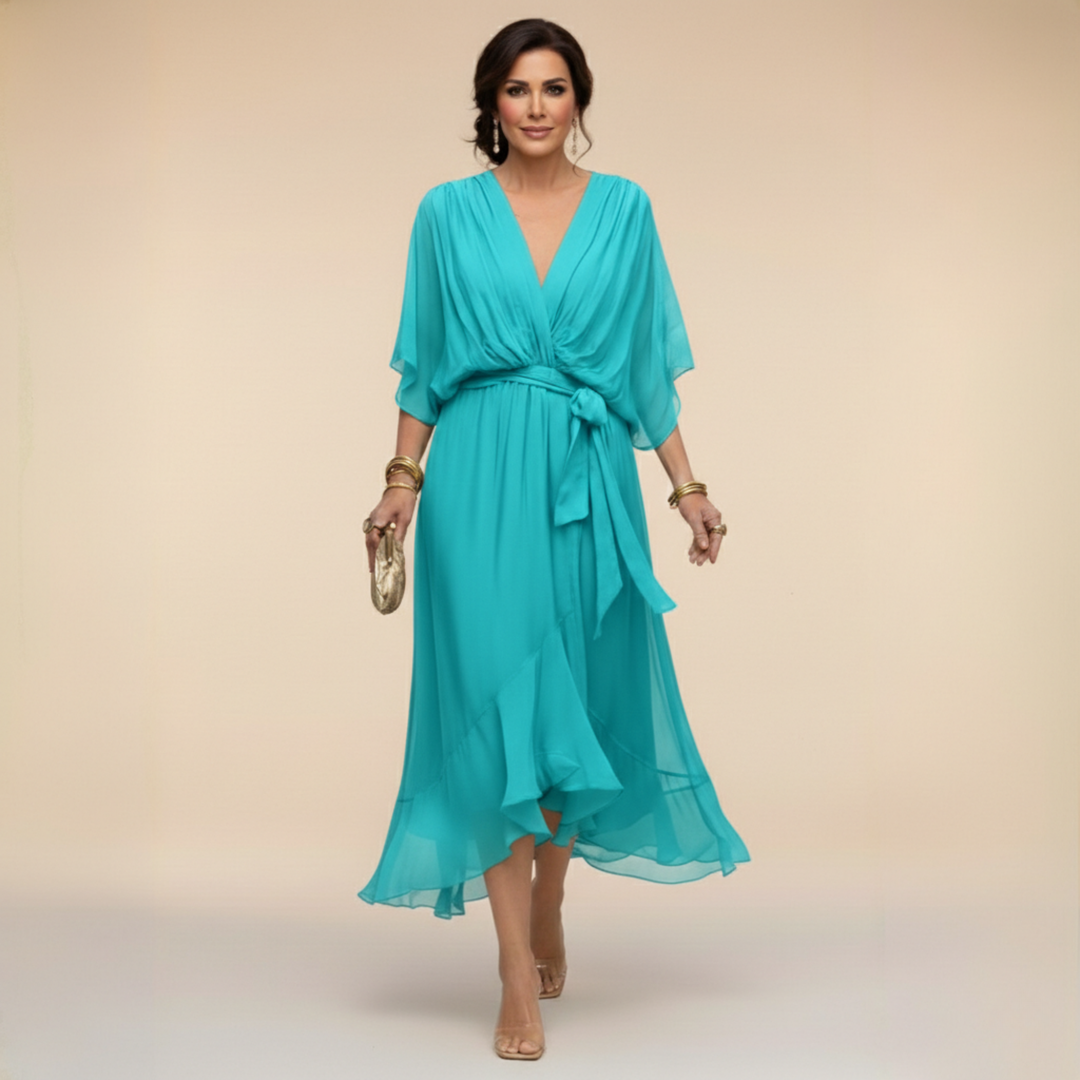 Damen Chiffonkleid V-Ausschnitt Elegant