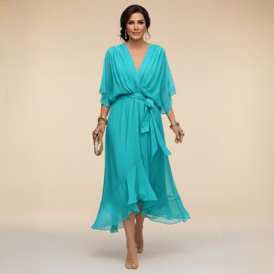 Damen Chiffonkleid V-Ausschnitt Elegant