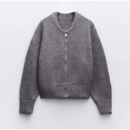 R&B | Damen Rundhals Cardigan Reißverschluss