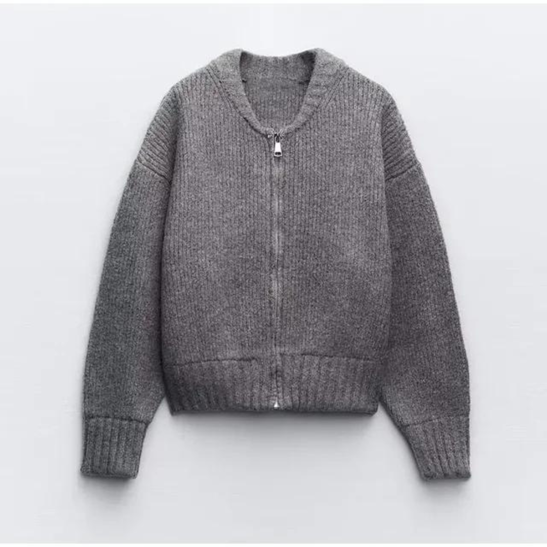 R&B | Damen Rundhals Cardigan Reißverschluss