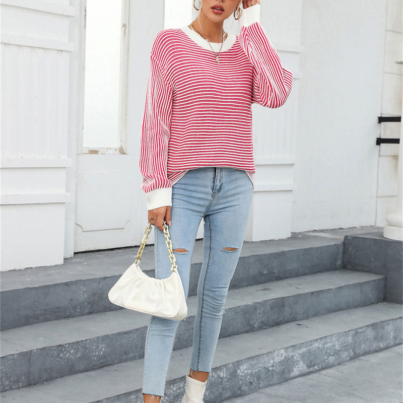 R&B | Klassische Gestreifte Strickjacke Acryl Stylisch und Bequem