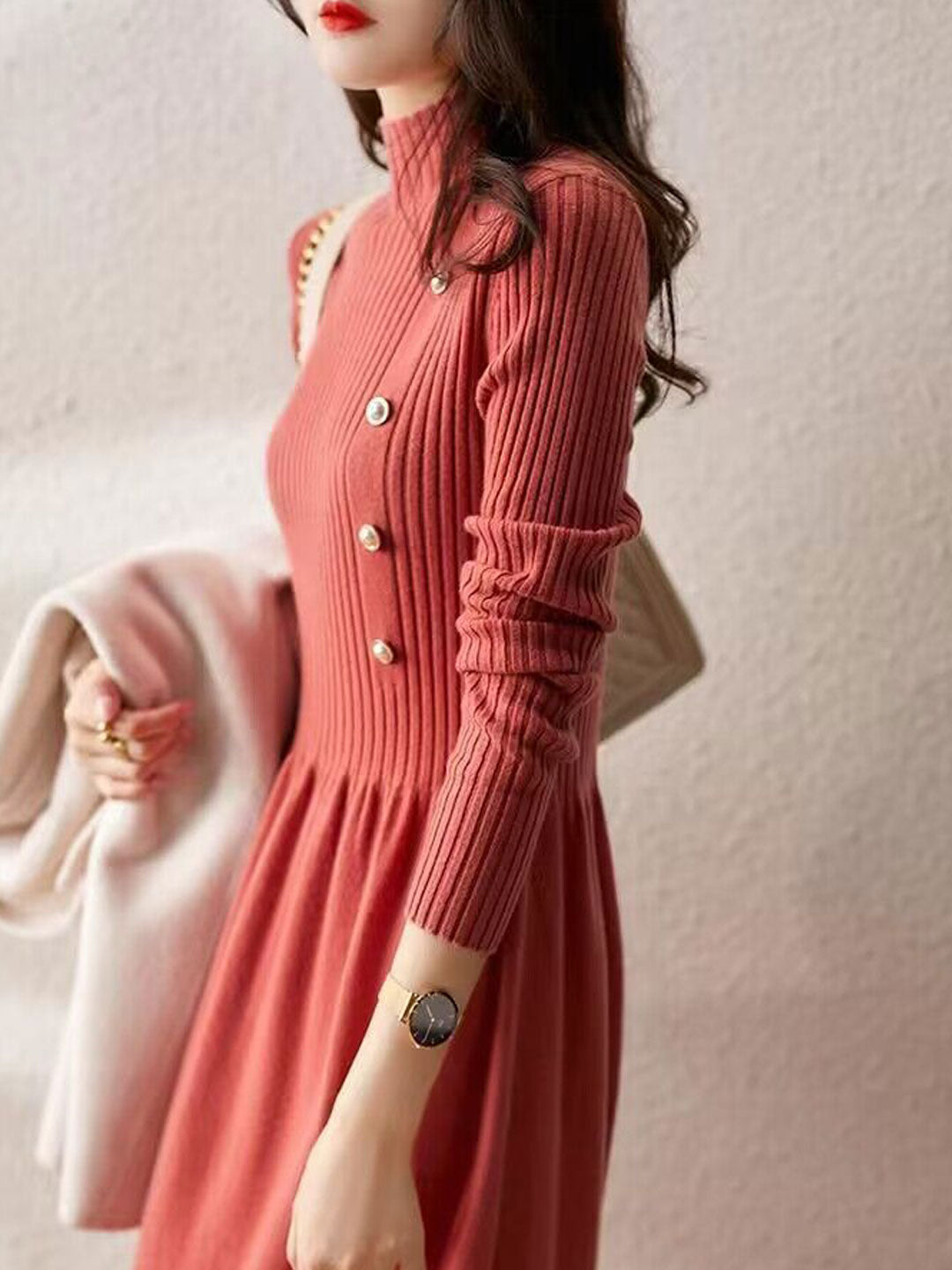 R&B | Kleid - Elegantes Rollkragen Strickkleid