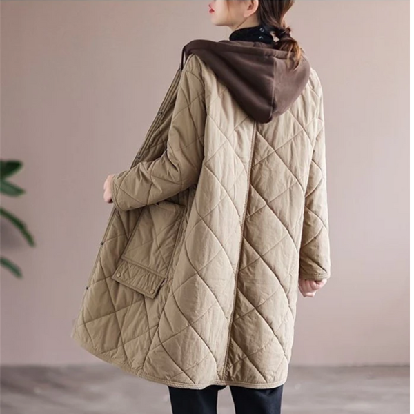 R&B | Modern langer einfarbiger gepolsterter Mantel mit Knöpfen Ideal für Herbst/Winter