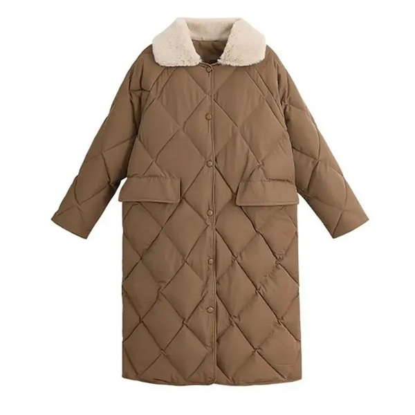R&B | Stylische Übergroße Steppjacke mit Pelzkragen und Knöpfen Ideal für Herbst/Winter