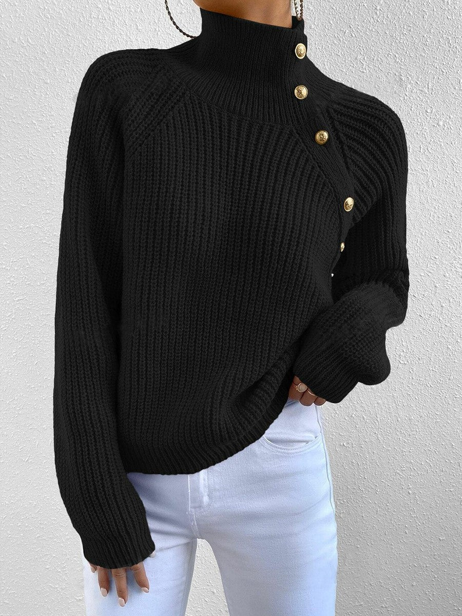 R&B | Strickpullover mit Hohem Kragen und Knopfdetails Wollmischung Elegant und Warm