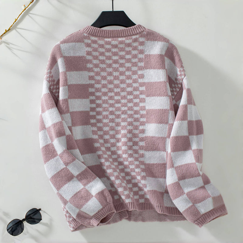 R&B | Karierter Strick Strickjacke