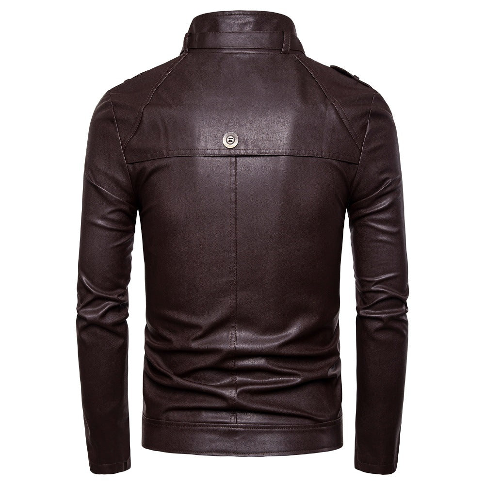 Herren modische Kunstlederjacke mit asymmetrischem Reißverschluss und Steppnähten R&B