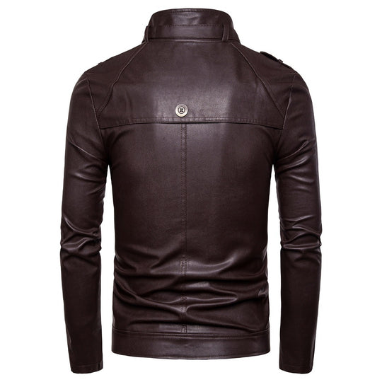 Herren modische Kunstlederjacke mit asymmetrischem Reißverschluss und Steppnähten R&B