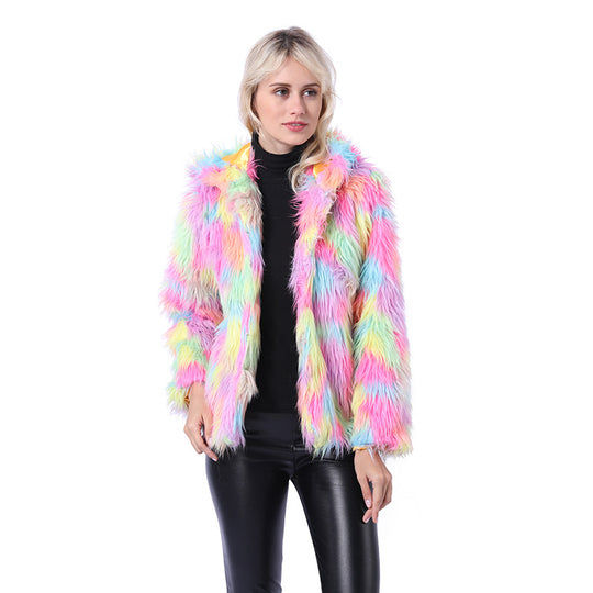 Damen Flauschige Kunstpelzjacke mit leuchtenden Farben R&B