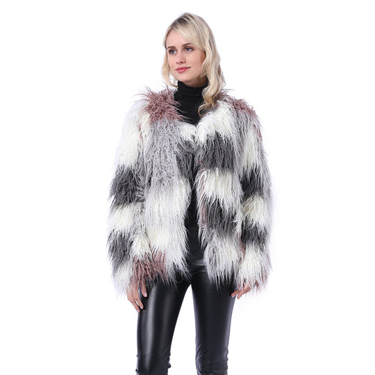 Damen Modische Kunstpelzjacke mit auffälligem Design R&B