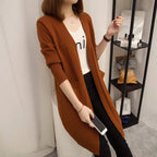 Damen Langer Strickcardigan mit lässiger Passform und tiefem V-Ausschnitt