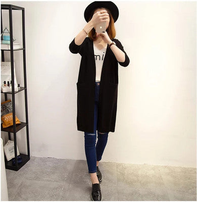 Damen Langer Strickcardigan mit lässiger Passform und tiefem V-Ausschnitt R&B