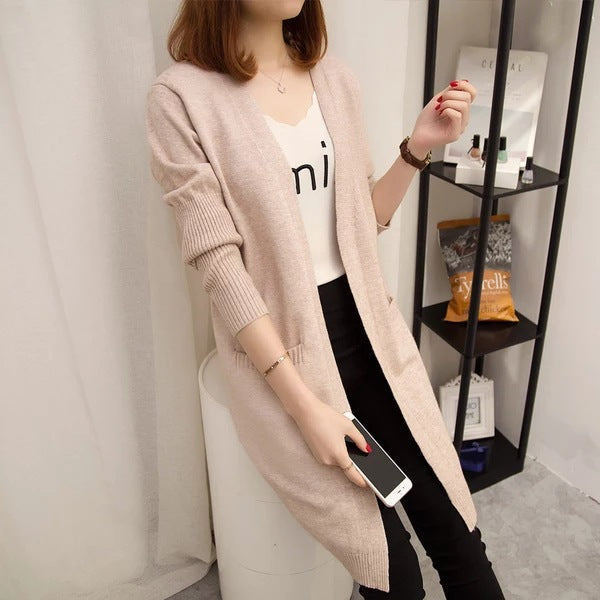 Damen Langer Strickcardigan mit lässiger Passform und tiefem V-Ausschnitt